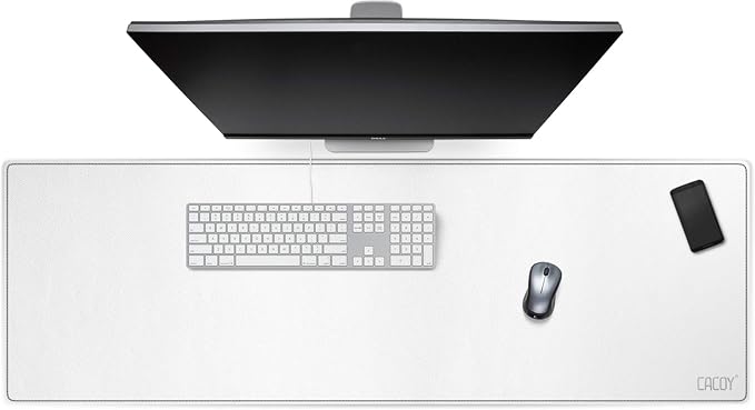 Cacoy Leather Desk Blotter Pad, 47.2" x 15.7" Oversized Mouse Pad XXL, Extended Computer Mouse Mat, Desk Writing Pad for Office, Home, Gaming (White)