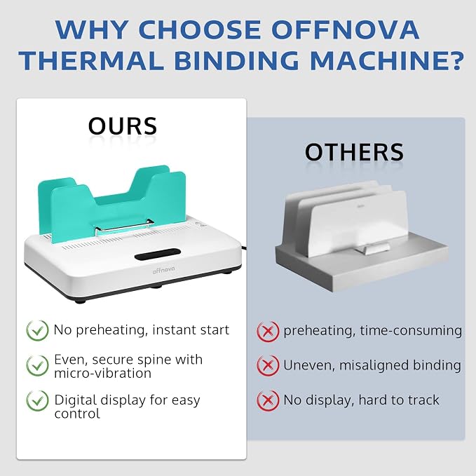 OFFNOVA Thermal Binding Machine 500 Sheets Capacity, No Preheat, Air Cooling, Book Binder Machine with 10 Binding Covers, for A4/A5/Letter Size Business Documents, Office and Homeschool Projects
