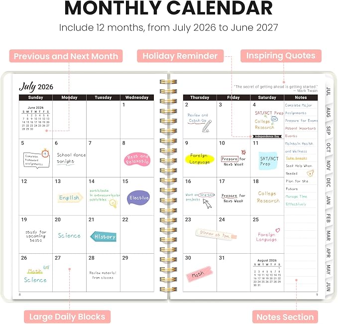 ZOTIA Planner 2026-2027, Jul 2026-Jun 2027 Weekly & Monthly Calendar