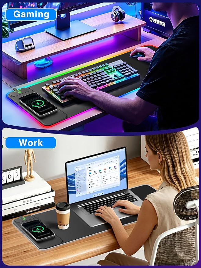 RGB Gaming Mouse Pad with 15W Magnetic Wireless Charging, 31.5'' x 11.8'' | Extra Large LED Mousepad, 24 Lighting Effects Desk Mat with Non-Slip Rubber Base, Waterproof Ultra-Smooth Surface