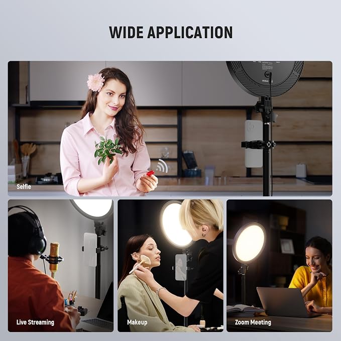 NEEWER Basics 12" 24W Large Ring Light w 68" Stand/Phone Holder for iPhone | Remote, Video Recording Selfie Streaming Makeup Studio Photography, 3000K-6500K CRI98 Full Screen LED Panel Lighting, BR13