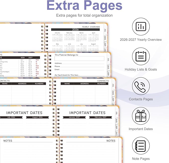Planner 2026-2027, Weekly and Monthly Academic Year Calendar Planner, July 2026 - June 2027, Daily Agenda Book for Office School Supplies, A5(6.3'' x 8.5'')