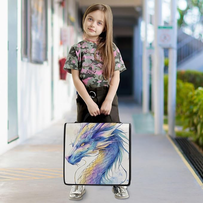 3 Ring Zipper Binder with Shoulder Strap Colorful Dragon 2 Inch Zippered Binder Bag 500 Sheet Capacity Multi Pockets for School Supplies