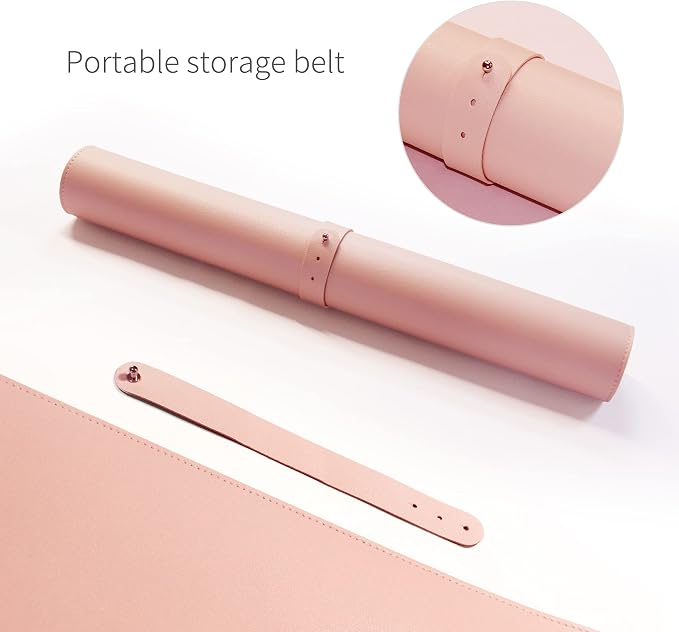 RENMTURE Dual-Sided Mouse Pad, Natural Cork & PU Leather Large Desk Pad for Office and Home Work, Desk Protector Non-Slip, Waterproof, Easy Clean (Pink, 32"x16")