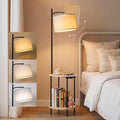 ONEWISH Floor Lamp with Table, USB/Type-C/AC Charging Ports, 9W LED Bulb, Round Table & Nightstand for Bedroom & Living Room (White)