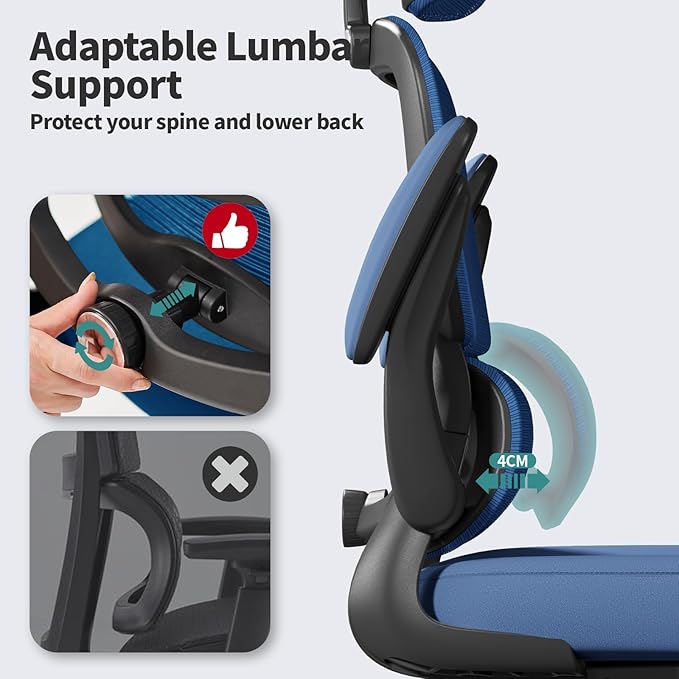 TRALT Office Chair Ergonomic Desk Chair - Gaming Chair with Lumbar Support | 330 LBS Home Office Desk Chairs with Headrest, Reading Chair with Flip-up Armrests, Comfortable Computer Chairs (1, Blue)