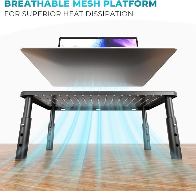 BONTEC Monitor Stand for Desk 1 Pack, 3-Level Height Adjustable | 14.5 x 9.1 in Ergonomic Metal Computer Stand with Pen Holder & Cable Management for Printer, Laptop and Office Workstation