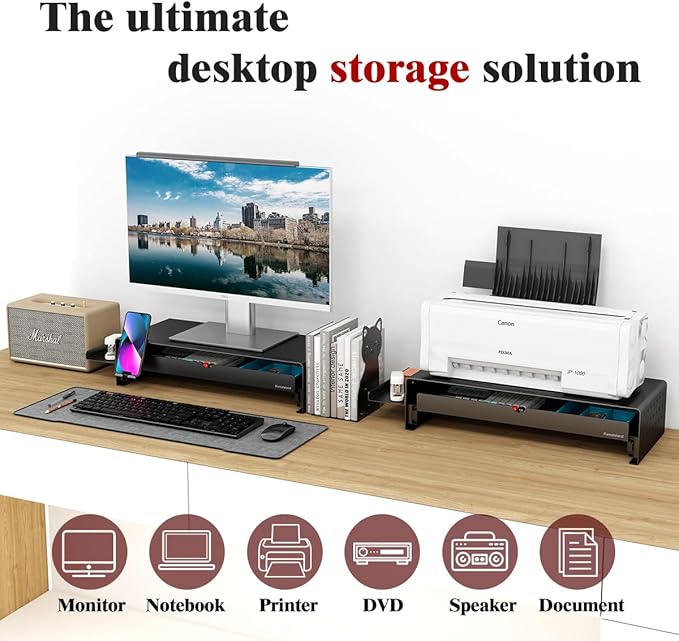 Heavy Duty Metal Monitor Stand, Strong Support Desk Organizer with Drawer