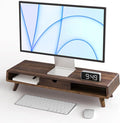 Tinamo Wood Monitor Stand with Drawer & Storage, Walnut Color (Patented) | Acacia Wood, Fits Monitors up to 32", Built-in Drawer, Hidden Storage, Non-slip, Round Edge, Ergonomic Height, Easy Assembly
