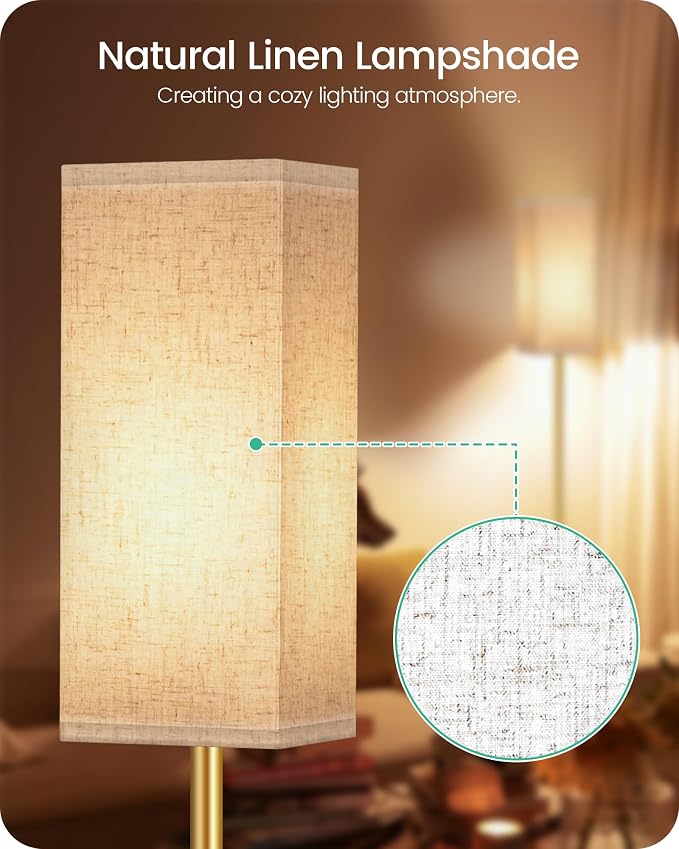 2Pack Floor Lamp, Pole with Foot Switch, Modern Standing Lamp Lampshade, Minimalist Freestanding Lamp (Bulb Not Included), for Living Room,Bedroom,Office,ETL Listed,Gold and Beige DE07LDP205