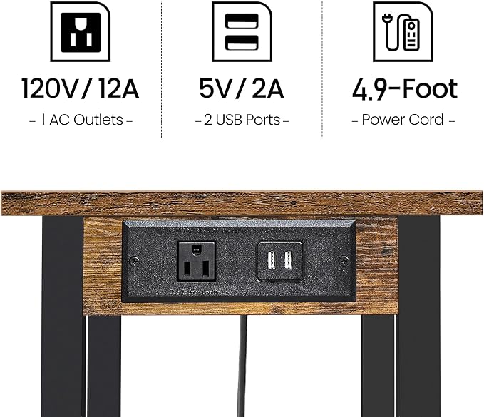 TUTOTAK Printer Stand, 2 Tier Rolling Printer Cart with Charging Station | Small Under Desk Printer Table with Wheels for Small Space, Office, Home, Brown PS01BB001P