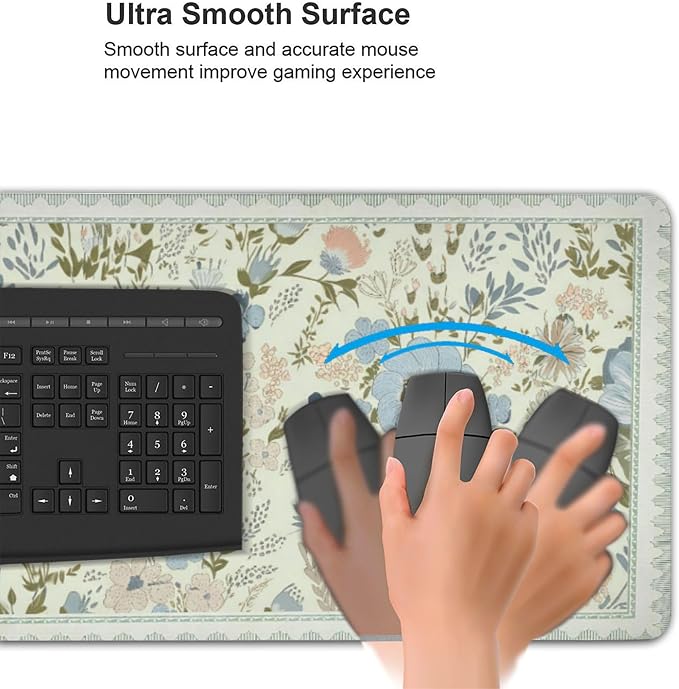 Sage Green Floral XXL Desk Pad, Extra Large Mouse Pad with Anti-Slip Base & Stitched Edges, Desk Mat for Keyboard and Mouse, Aesthetic Office Decor & Desk Accessories for Women, Home & Office