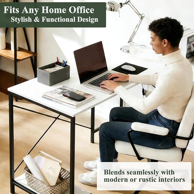 L Shaped Desk Computer Desk, 50inch White Gaming Desk with CPU Stand | Reversible Corner Desk, Sturdy Metal Frame, Student Study Writing Table for Home Office
