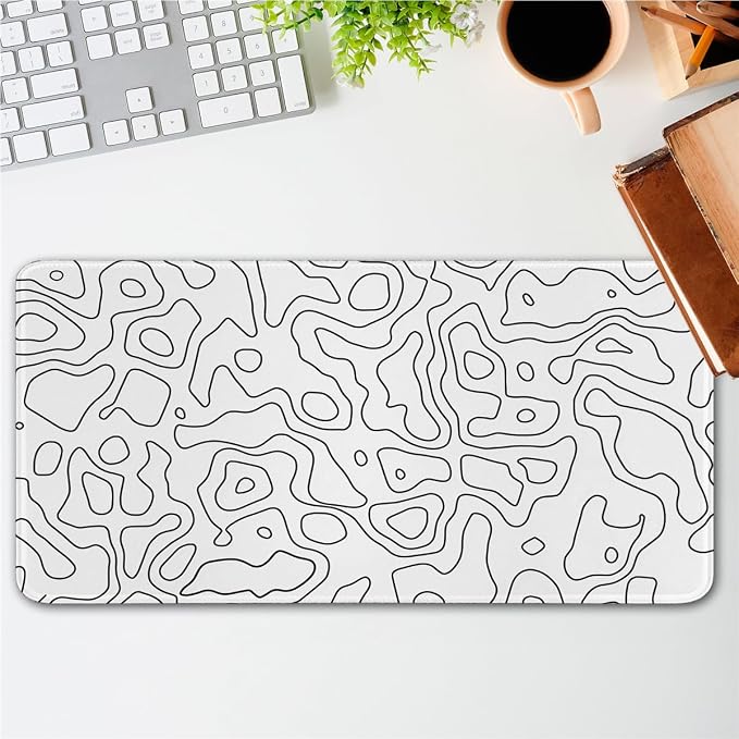 White Topographic Mouse Pad,XL 11.8x31.5 inch Large Gaming Mouse Pad,Non-Slip Base Desk Mat,Extended Game Mousepad Keyboard Pad for Computer,Keyboard,Home,Office