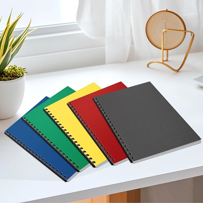 HOUYEE 50 Pack 16 Mil Binding Presentation Covers, Sand-Textured, 5 Colors | Plastic Back Binding Polycovers, 8.5x11 Inch Letter Size, Un-Punched,Office Use (Black,Yellow,Red,Green,Blue)
