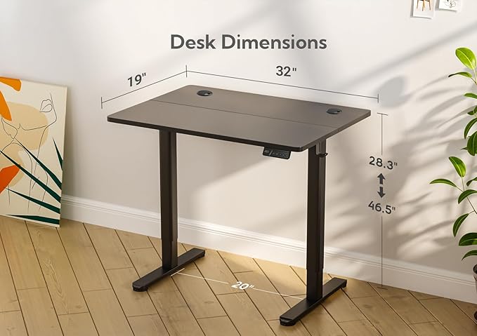 Claiks Electric Height Adjustable Standing Desk, 32x19 Inch, Black | Smooth Height Adjustment, 3 Memory Presets, Cable management hub & hook, Stable Steel Frame, 156 lbs Capacity, Easy Assembly