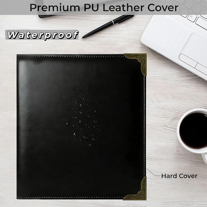 Vintage Hardback Leather 3 Ring Binder, 1.3 Inch D Ring, Three Ring Binders Fits 8.5" x 11", Corner Protectors, PU Leather Cover, for Photo Album, Home, Professional Office & School Supplies, Black