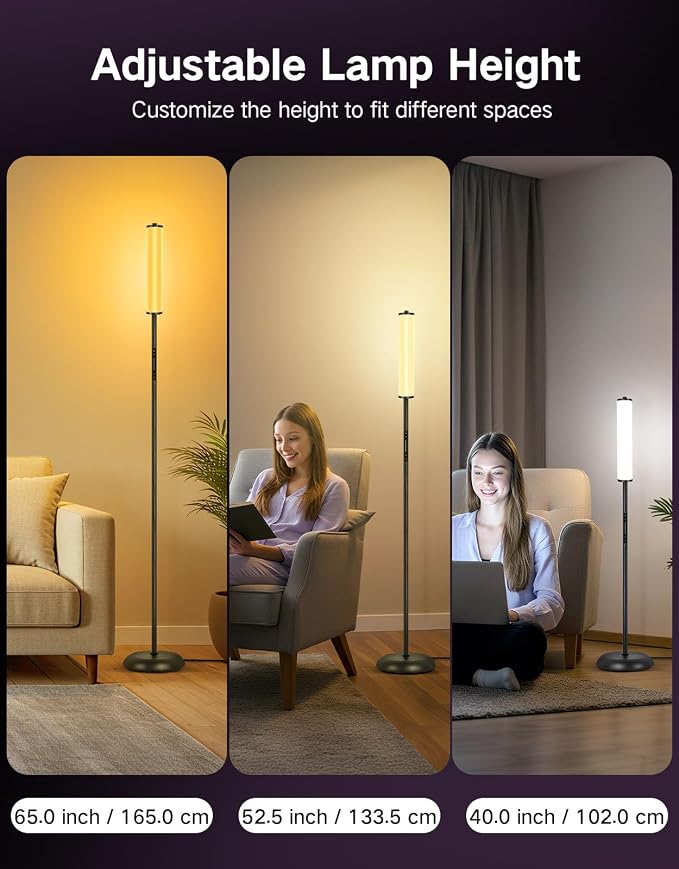 OUTON Bright Smart Floor Lamp with Remote, App & Touch Control, RGB Color Changing Standing Lamp, 2200K-6500K Dimmable, 3 Adjustable Heights, 32 Scenes for Living Room Bedroom Office Black