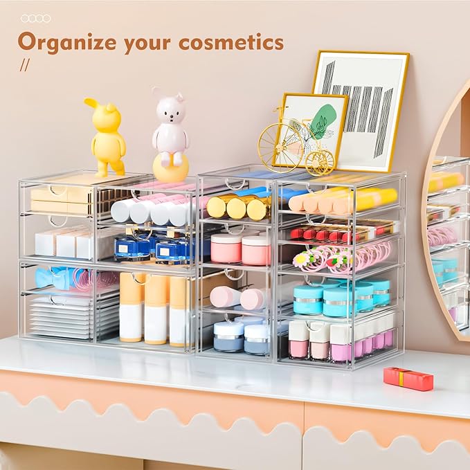 ARSTPEOE 30-Drawer Acrylic Storage & Makeup Organizer for Desk, Bath | Smooth-glide drawers, clear acrylic, stackable , dustproof, wipe-clean, for perler beads, rhinestones, googly eyes, lego bits