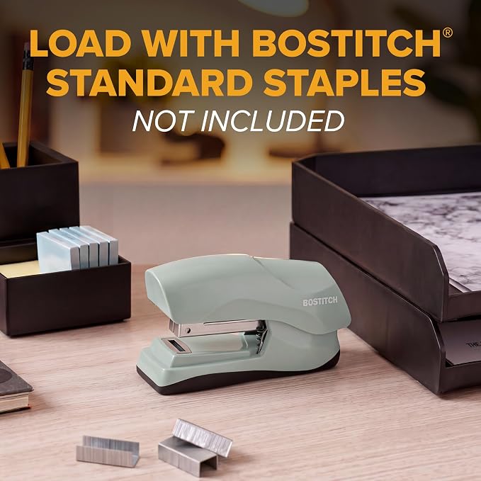 Bostitch Heavy Duty Compact Stapler, 40-Sheet Capacity, No-Jam Technology, Flat Clinch Design, Half-Strip Desktop Stapler, Sage