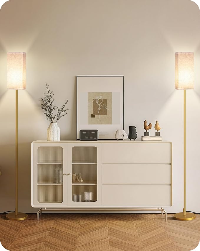 2Pack Floor Lamp, Pole with Foot Switch, Modern Standing Lamp Lampshade, Minimalist Freestanding Lamp (Bulb Not Included), for Living Room,Bedroom,Office,ETL Listed,Gold and Beige DE07LDP205
