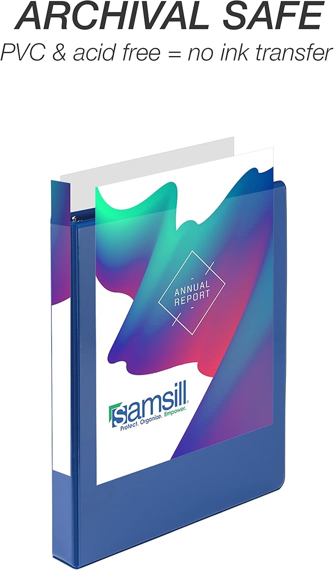 Samsill Durable 1 inch 3 Ring Binder, D Ring Binder, Customizable Clear View Cover, Basic Assortment, 12 Pack