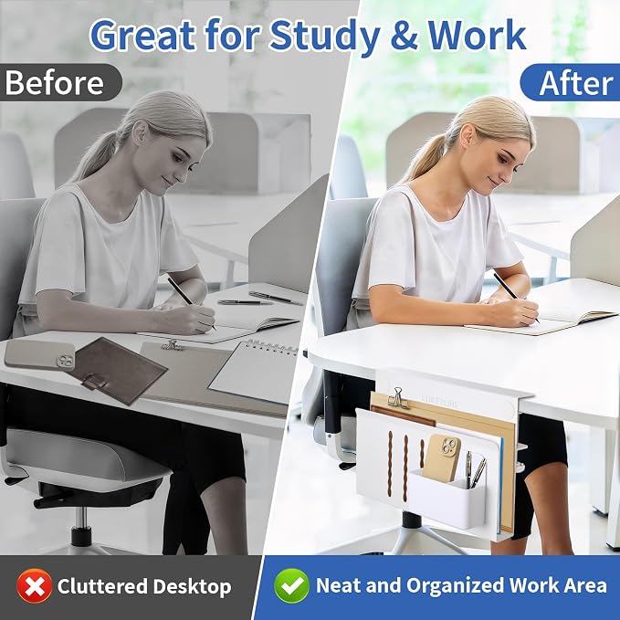 LUKETURE Desk Side Storage, No Drill Laptop Mount with Pen Holder, Clamp-On | Fits Flat Edge Desks 0.3 to 2.8 Inches,Secure Grip on Wood, Glass, or Metal Surfaces Without Slipping
