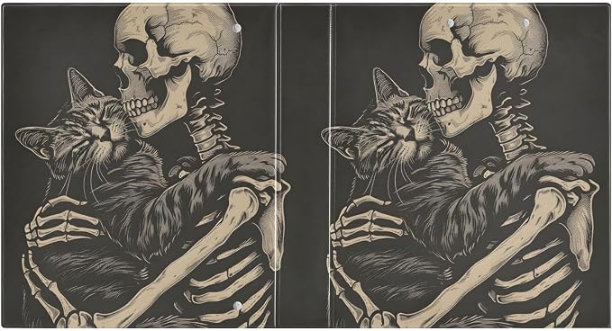 3 Ring Binder, Cat and Skeleton Skull File Folder Holds 200 Sheets File Storage for Women Men School Office Supplie