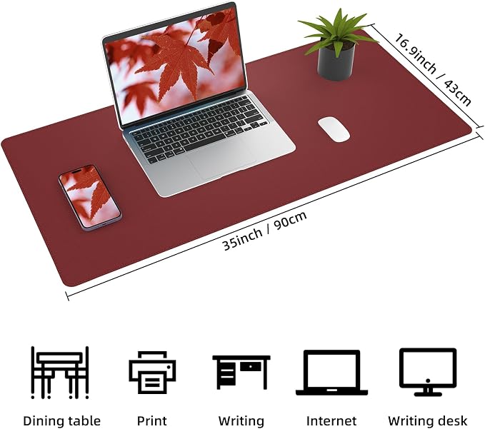 AFIING Cork Desk Mat, 35.4" x 17", Red,Desk pad Protector | Dual-Sided Cork & PU Leather, Large Mouse Pad, Non-Slip & Waterproof