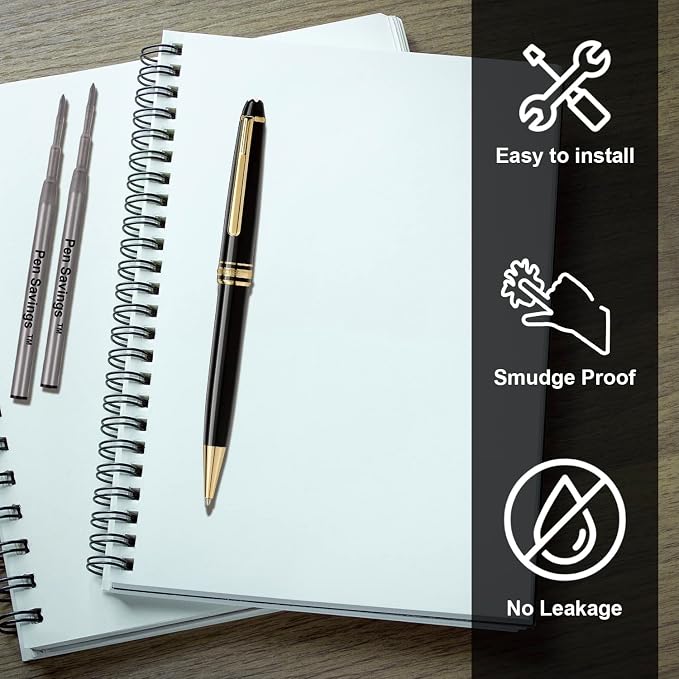 10 Pack, Pen Savings Ballpoint Pen Refills Compatible with Montblanc Twist Style Ballpoint Pens, Medium Point (Bulk Packed) (Black)