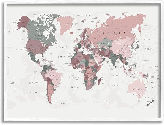 World Map Patterned Waters, 24 x 30 Inch Framed Giclée Print | Stupell Industries · By Urban Epiphany · Ready to hang once unboxed · Great for office or study · Made in USA