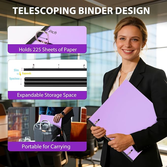 WOT I 6-Pack 1 Inch Telescoping 3 Ring Binder, Expandable Flexible Binder - Patented Design for Easy Portability, Holds 8.5"x11" Paper, Perfect for School, Office&Home Organization (Assorted Pastels)