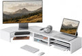 Fenge Dual Monitor Stand, Corner Desk Shelf with Drawer & Slide-Out Tray | Modular Design for Flexible Layouts, 2-Tier Storage Desktop Organizer for Computer, Laptop, Printer and Telephone