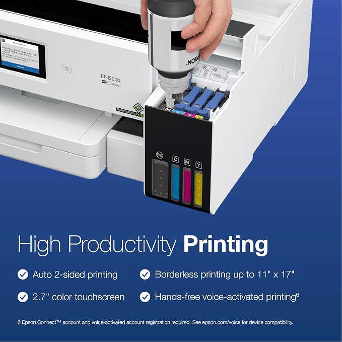 Epson EcoTank ET-15000 Wireless Color All-in-One Supertank Printer with Scanner, Copier, Fax, Ethernet and Printing up to 13 x 19 Inches (Renewed Premium)