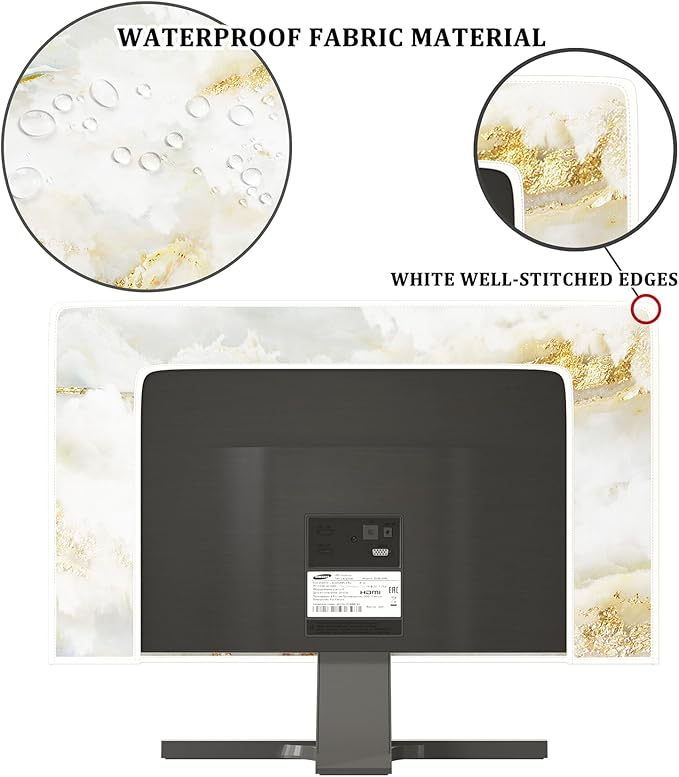 Baocicco White Gold TV Display Screen Cover with Abstract Texture Marble Design 32 Inch Panel Case Television Covers Sleeve Compatible with PC Desktop and TV LCD/LED/HD Screen Cover