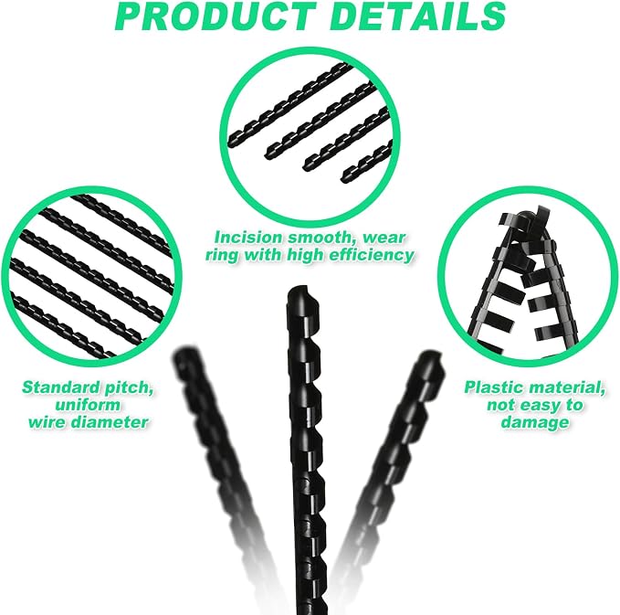 Yunsailing 150 Pack Plastic Binding Combs Plastic Binder Comb Ring 19 Ring Binding Spines Letter Size Spiral coils for Notebook Calendar(1/4 in,Black)