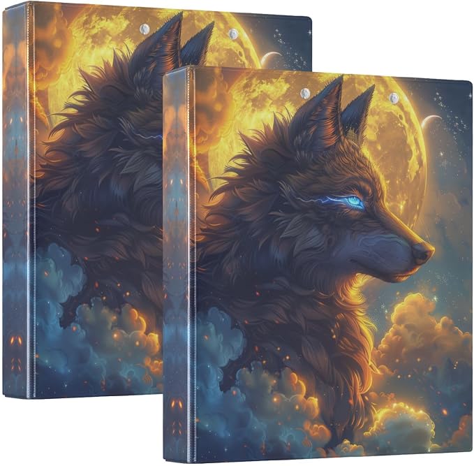 Cool Wolf Moon 1.5 Inch 3 Round Ring Binders with Pocket Clip, Holds 200 Sheets Documents for Office Classroom Student Organization Hard d Ring Binders with Printed