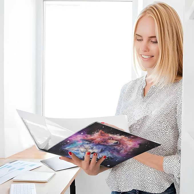 3 Ring Binder, Space Galaxy Wolf File Folder Holds 200 Sheets File Storage for Women Men School Office Supplie