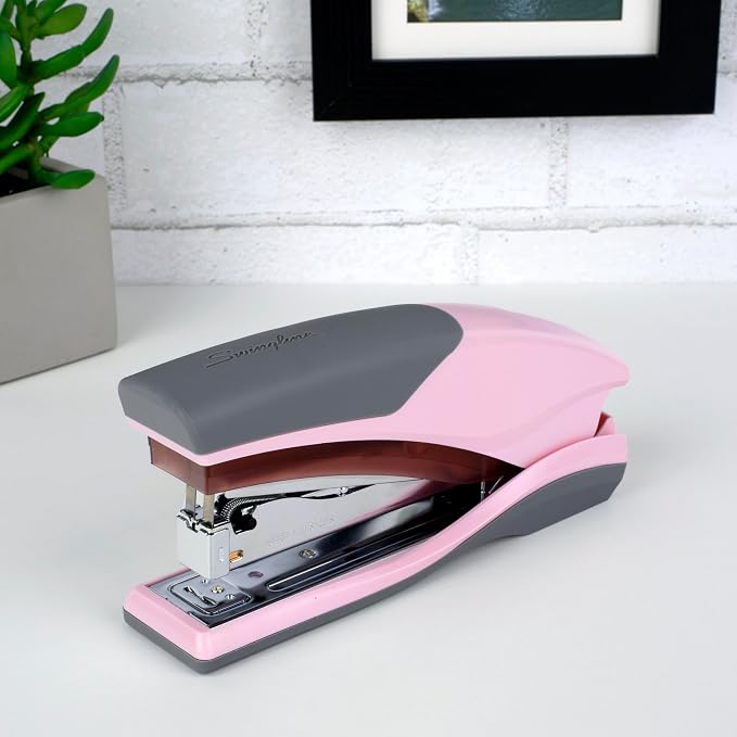 Swingline Stapler, 25 Sheet Capacity, Optima 25, Jam Free, Reduced Effort, Soft Grip, Pink/Gray (66401)