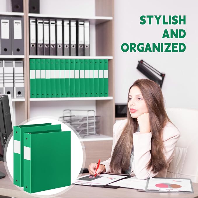 Henoyso 12 Pcs 1.5 Inch 3 Ring Binders, Letter Size,Green | Binders Bulk, Holds 350 Sheets, Round Rings, Durable Flexible PP Plastic Covers, Pockets Labels, School Office Supplies