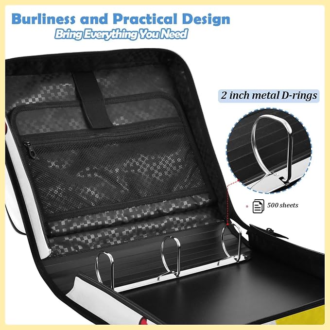 Baseball Softball Zipper Binder File Organizer Bag 3 D-Ring | with Shoulder Strap, Holds 500 Sheets & 14in Laptop, 3 Ring Binder for Office Supplies