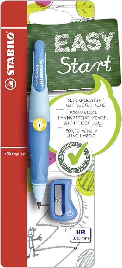 STABILO - EASYergo 3.15 - Ergonomic Mechanical Pencil - Left-Handed - Pack of 1 - Light Blue/Dark Blue with Sharpener
