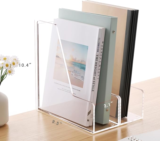 YUXUN Acrylic Magazine File Holders - Clear Desk Organizers | Upright File Folders & Notebook Organizer for Desk, Transparent Magazine Rack for Office Supplies Set of 2