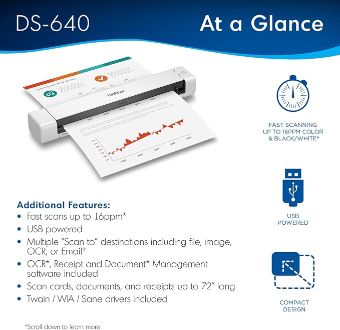 Brother DS-640 Compact Mobile Document Scanner, Pack of 3