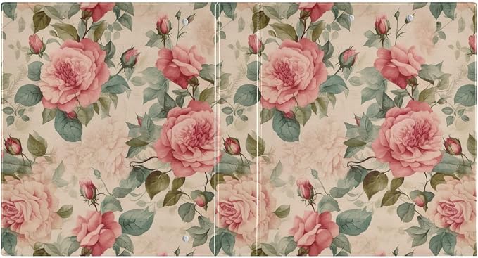 Vintage Pink Roses and Green Leaves 1.5 Inch Binder 3 Ring Decorative Cute Three Ring Binder with Anti-Slip Metal Clip Basic Binder Notebook for School Supplies, 1 Pack
