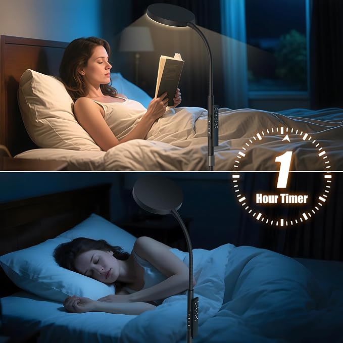 PACOVY Floor Lamp, Adjustable Height Floor Lamps for Living Room Bedroom, 120 LED Super Bright Standing Lamp Remote & Touch Control Dimmable Gooseneck Tall Stand Reading Lamp for Office Craft, Black