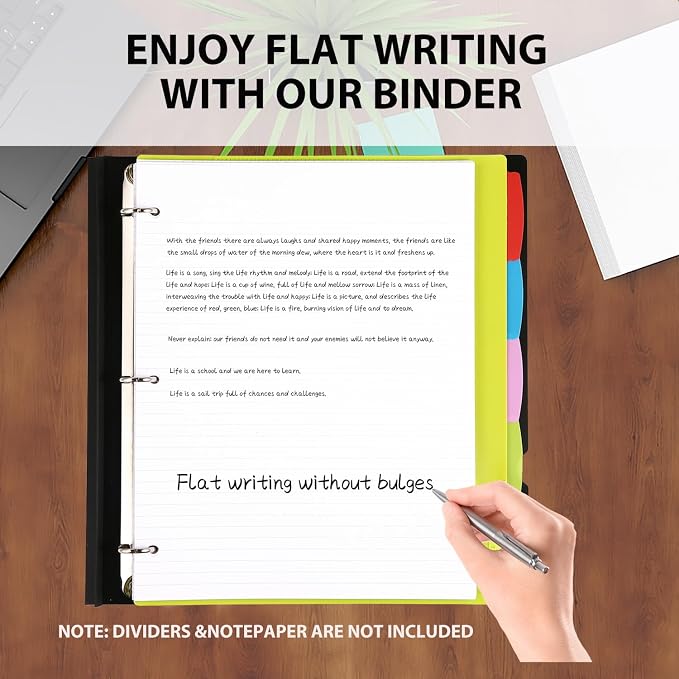 Telescoping 3 Ring Binder-12PCS, Flexible Binder with Customized Front Cover+Clear Catalog Pocket+3 Round Rings, Flat Writing Binder, 4 Bright Colors