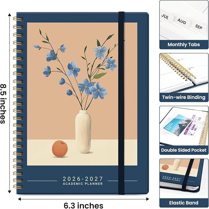 Taja Planner 2026-2027, Jul 2026-Jun 2027 Monthly & Weekly Calendar Planner | 6.3" x 8.5", Hardcover Academic Calendar, Teacher Student Agenda Book with Tabs, School Office Supplies, Soft Balance