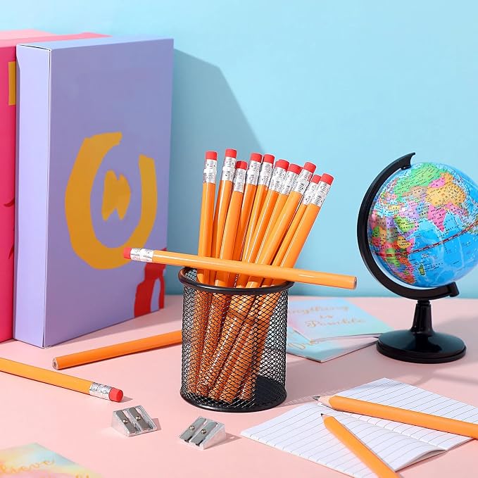 Fainne 48 Pcs Large Pencils 3 Sharpeners,Orange+silver,Triangle