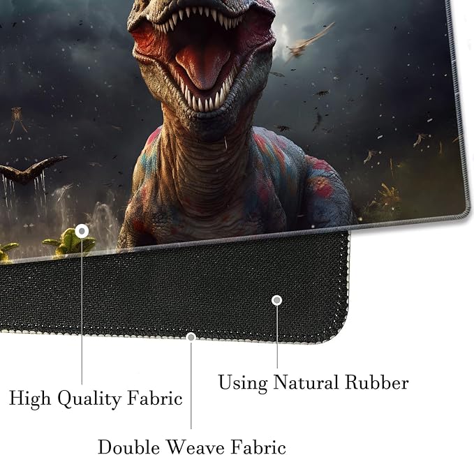 Extended Gaming Mouse Pad 31.5" x 11.8", with Edge Stitching, Non-Slip Rubber Base Keyboard Pad, Suitable for Work, Game, Office, Home and Coasters, Dinosaur